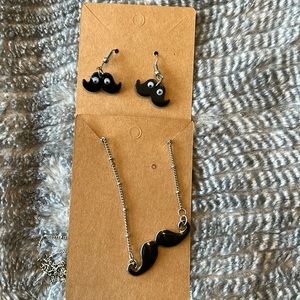 Mustache set. Dangly black mustache earrings with black mustache necklace.